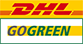 DHL GoGreen Logo mit gelbem Hintergrund und rotem DHL-Schriftzug, darunter der grüne Text „GoGreen“, symbolisierend umweltfreundlichen Versand.